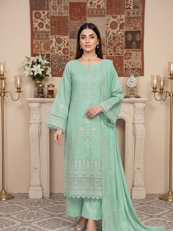 3PC Embroidery Lawn With Voil Emb Dupatta | Lehaza Pakistani Clothing