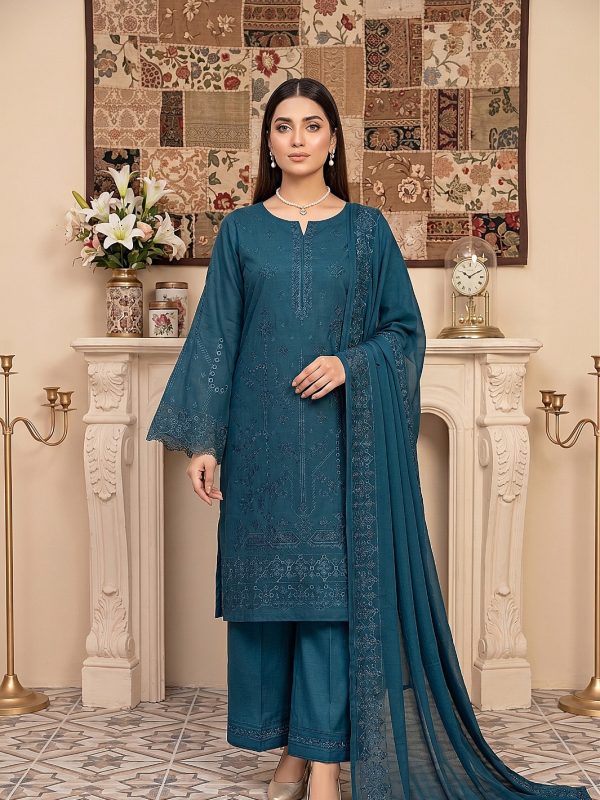 3PC Embroidery Lawn With Voil Emb Dupatta in Blue | Summer Collection | Lehaza Pakistani Clothing