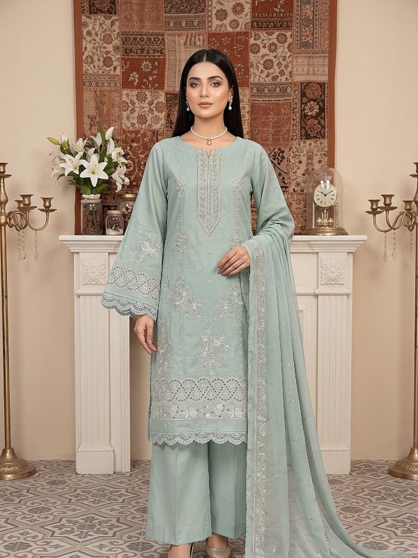 3PC Embroidery Lawn With Voil Emb Dupatta | Lehaza Pakistani Clothing