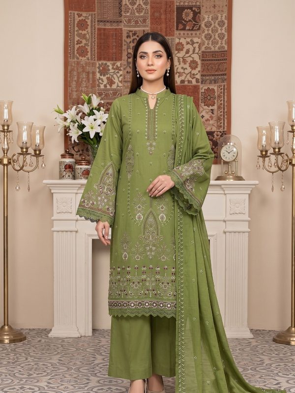 3PC Embroidery Lawn With Voil Emb Dupatta | Lehaza Pakistani Clothing