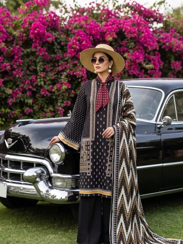 3PC Black Lawn Suit in Black | Summer Collection | Lehaza Pakistani Clothing