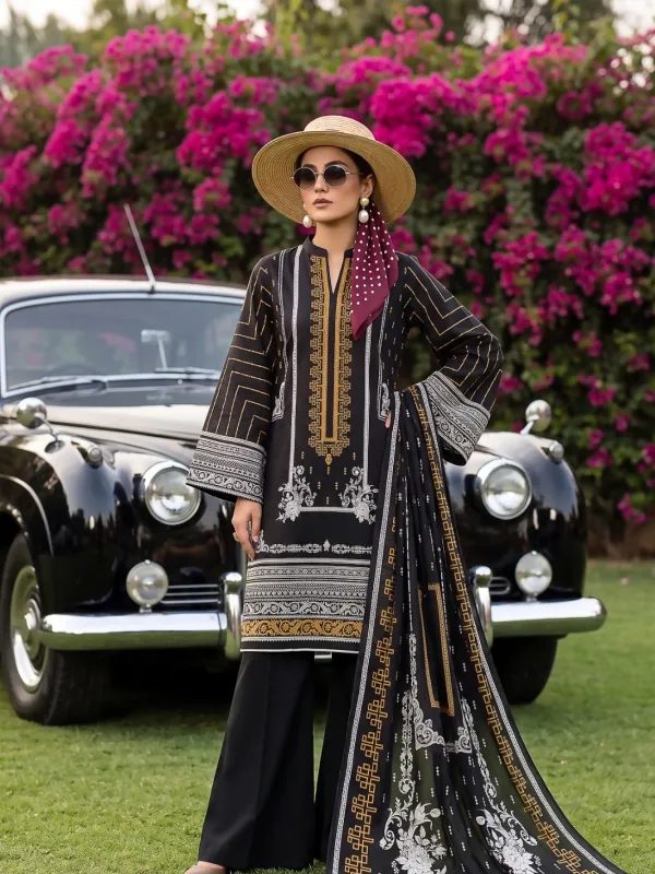 3PC Black Lawn Suit in Black | Summer Collection | Lehaza Pakistani Clothing